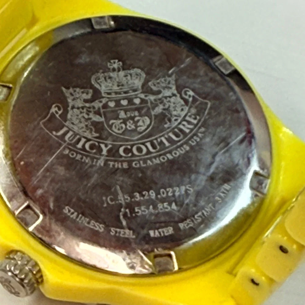 Juicy Couture Neon Yellow Crystal Accent Link Bracelet Watch Working